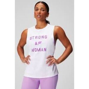 FABLETICS Women’s White Sleeveless Strong AF Woman Graphic Muscle Tank Large